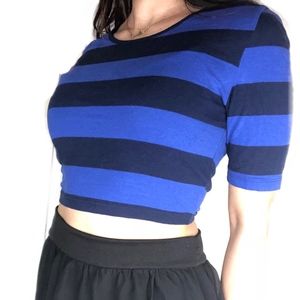Blue and black striped crop top